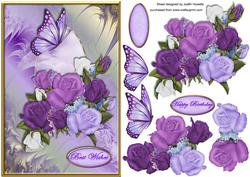 Lilac Roses and Butterfly A5 Card Front