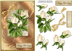 Golden Rose Bouquet on Gold Satin Card Front