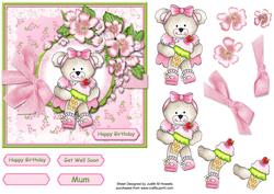 Cute Bear with Ice Cream and Flowers Card Front