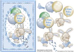 Baby Boy Bunny with Balloons Card Front