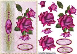 Vibrant Roses with Ornate Border Card Front