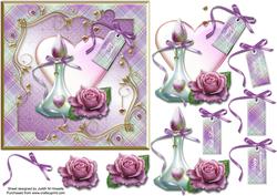 Perfume Rose and Heart in Lilac Plaid Frame Card Front