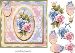 Roses and Lace in Pink Blue and Lemon Card Front