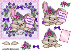 Cute Bunny with Flower Fame Card Front