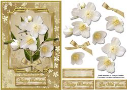 White Flowers and Gold Card Front