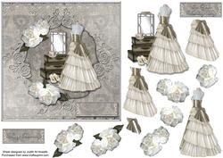 Vintage Dress and Roses in Silver Card Front