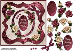 Cream and Burgundy Roses Square Card Front