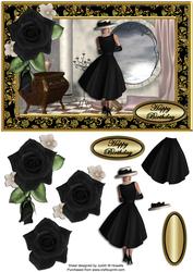 Elegant Lady in Black Gazing Through Window Card Front
