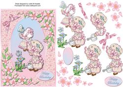Pink Bonnet Girls 7x5 Card Front