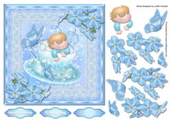 Sitting in a Teacup in Blue Large Card Front