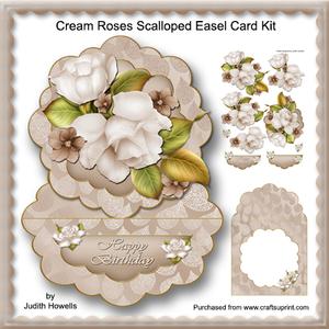 Cream Roses Scalloped Easel Card Kit
