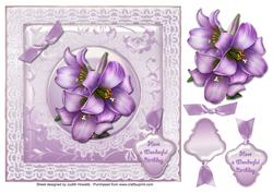 Lilac Lilies Lace Framed Large Card Front
