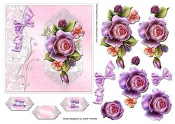 Lilac Rose on Lace Panel Square Card Front