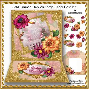 Gold Framed Dahlias Large Easel Card Kit