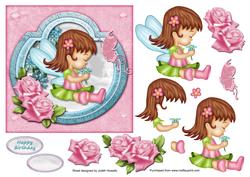 Cute Fairy Girl with Flower Square Card Front