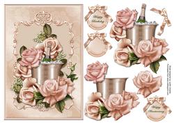 Champagne Bucket and Roses Card Front