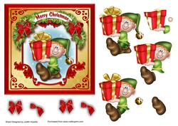 Christmas Elf with Gift Square Card Front