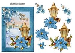 Lantern and Church in Blue 7 x 5 Card Front