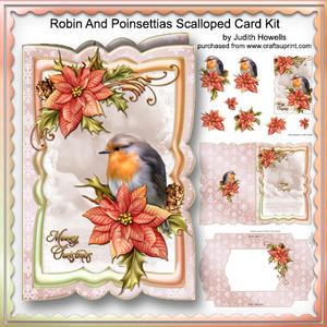 Robin and Poinsettias Scalloped Card Kit