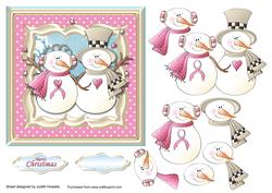 Pink Snowmen Square Card Front
