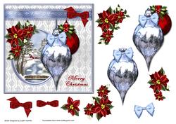Christmas Baubles and Poinsettias Card Front