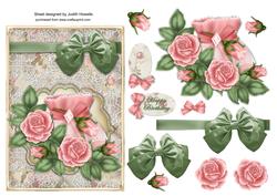 Vintage Roses and Bow 7 x 5 Card Front