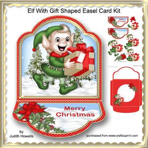 Elf with Gift Shaped Easel Card Kit