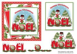 Noel Snowman Offset Squares Card Front