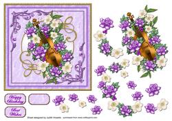 Violin and Lilac Roses Square Card Front