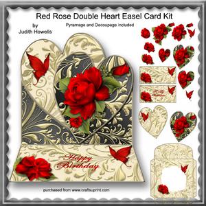 Red Rose Double Heart Easel Card Kit
