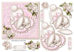 Pink Puppy on Cushion Square Card Front