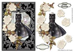 Black Dress with Roses Card Front