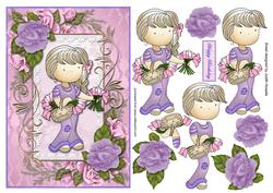Girl in Lilac with Basket of Flowers Card Front