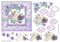 Wheelbarrow Bunny Floral Card Front