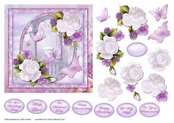 White Roses and Butterflies Card Front