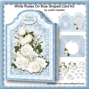 White Roses on Blue Shaped Card Kit