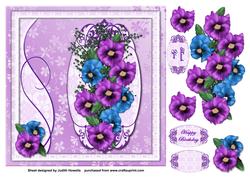 Pansies Scroll Border Lilac Card Front
