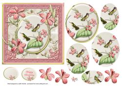 Hummingbirds Pyramid and Decoupage Card Front