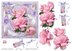 Pink Roses on Lilac Square Card Front