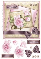 Pink Magnolia Bow Wrap Offset Panels Card Front