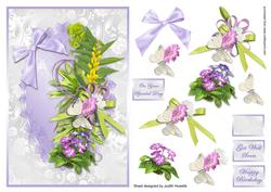 Spring Flower Spray on Lilac and Silver Card Front