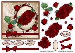 Red Roses Bow Wrap Square Card Front