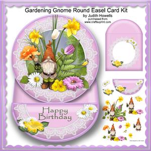 Gardening Gnome Round Easel Card Kit