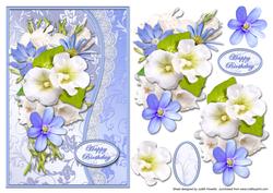 White and Blue Floral Waved Border Card Front