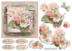 Vintage Rose Spray on Layered Panel Card Front