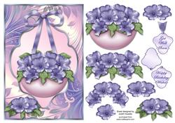 Hanging Basket of Flowers Lilac Card Front