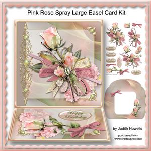 Pink Rose Spray Large Easel Card Kit