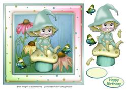 Pixie and Coneflowers Large Card Front