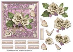 Cream Roses in Ornate Frame Square Card Front