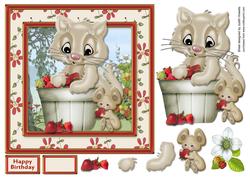 Cat and Mouse Find Strawberries Card Front